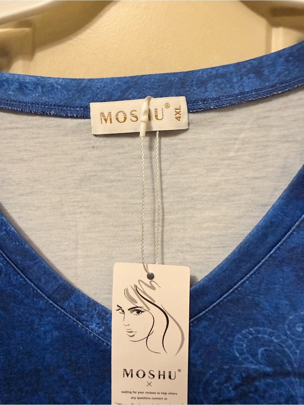 Moshu VNeck Pullover Tunic Top in Blue with Butterflies Size 4 XL - Picture 2 of 5
